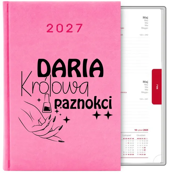 KALENDARZ A5 TERMINARZ PLANER 2027 PREZENT DLA STYLISTKI PAZNOKCI IMIĘ RÓŻ