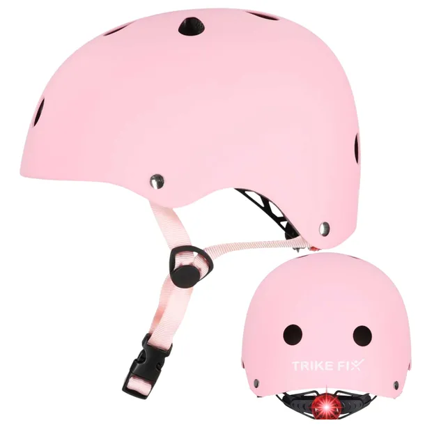 KASK DZIECIĘCY ROWEROWY NA ROWER HULAJNOGĘ LAMPKA LED RÓŻOWY S 48-54 CM
