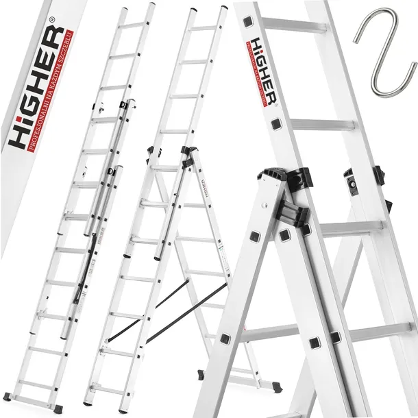Drabina aluminiowa 3x7 wielofunkcyjna na schody HIGHER 5,60m 150kg GRATIS