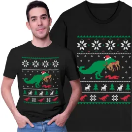 koszulka-swiateczna-t-shirt-na-swieta-t-rex-dinozaur-renifer-snieg