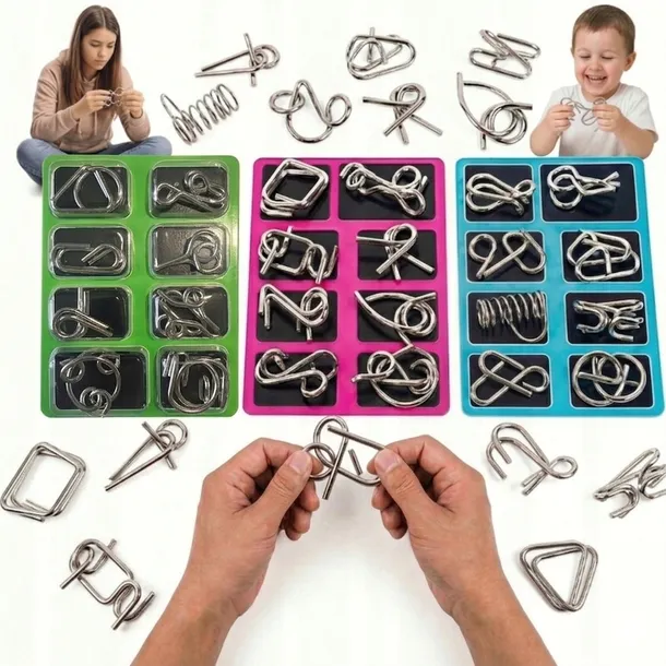 Zestaw Metalowych Łamigłówek Puzzle Metalowe 24szt gra PREZENT KOLORY