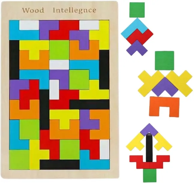 TETRIS UKŁADANKA PUZZLE DREWNIANE KLOCKI BLOKI MONTESSORI 3D GRA LOGICZNA