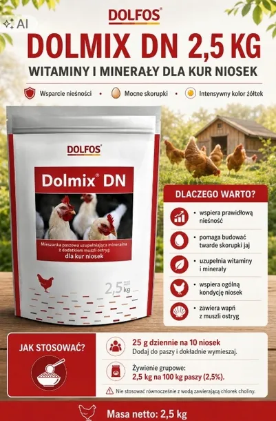 Dolfos Dolmix DN 2,5 kg witaminy minerały dla kur niosek mocne skorupki