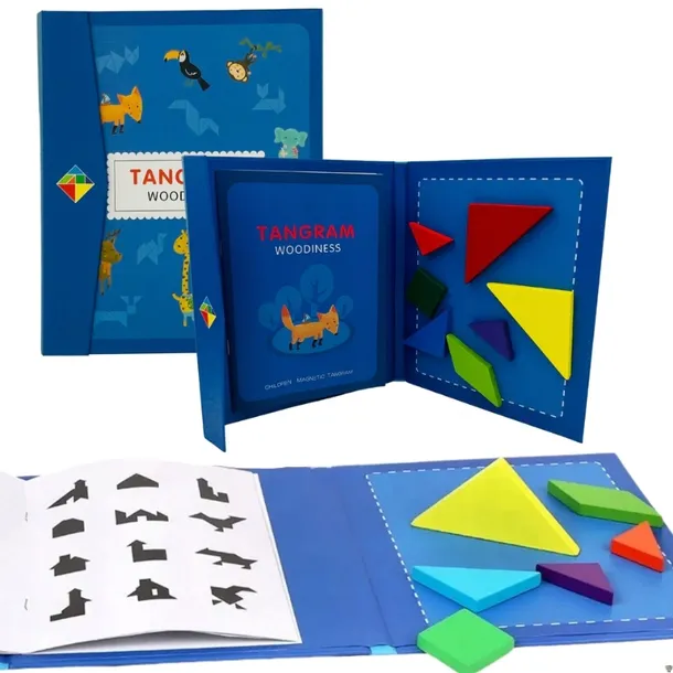 TANGRAM MAGNETYCZNY DREWNIANA układanka klocki MAGNETYCZNE gra Edukacyjna