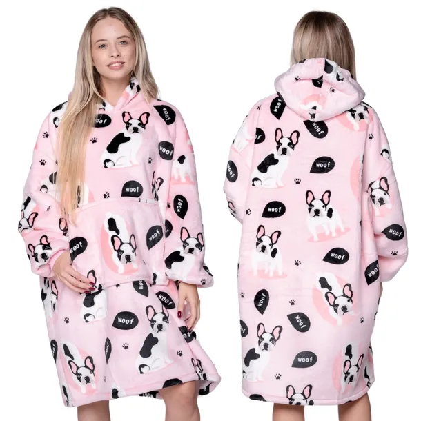 KOC BLUZA Oversize Gruba KOCOBLUZA 2w1 XXL Wzór BULDOGI SZLAFROK Bluzo Koc