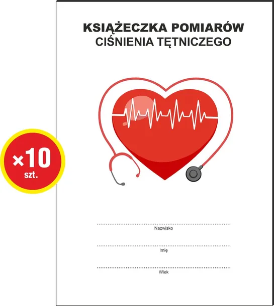 Ksiażeczka Pomiarów Ciśnienia Tętniczego, 10 szt., nowe normy ciśnienia od 2025 r.