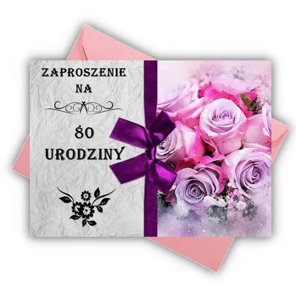 ZAPROSZENIA NA 80 URODZINY + KOPERTA RÓŻOWA