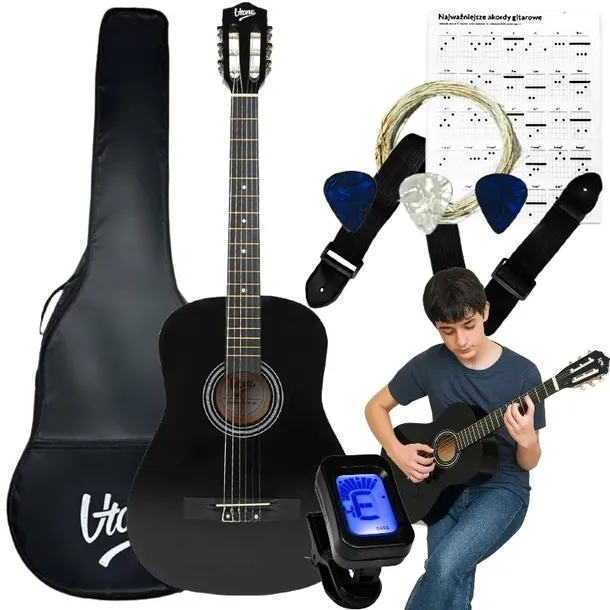 GITARA KLASYCZNA 4/4 STROIK POKROWIEC KOSTKI PASEK STRUNY ZESTAW PREZENT