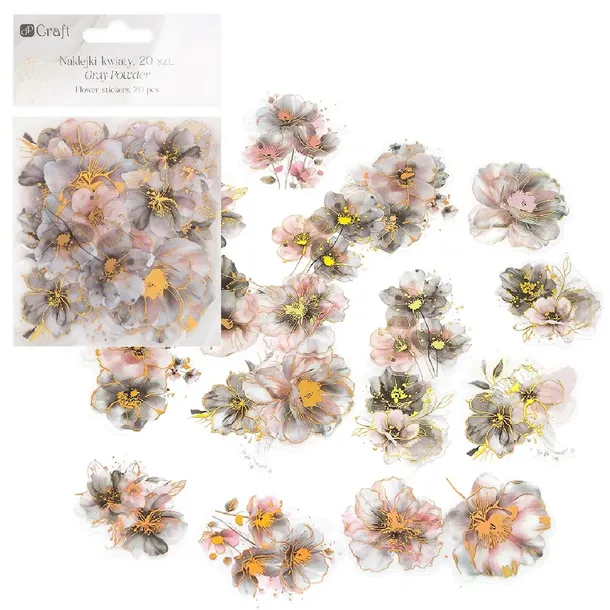 NAKLEJKI PET POŁYSKUJĄCE scrapbooking bullet journal 20 szt DpCraft Kwiaty