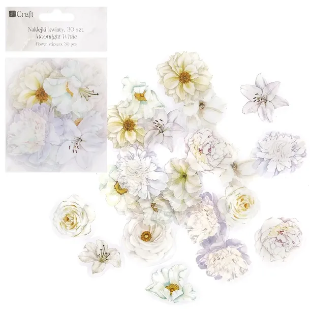 NAKLEJKI OZDOBNE PET scrapbooking bullet journal 30szt DpCraft Kwiaty White