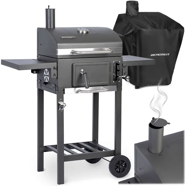 GRILL WĘGLOWY OGRODOWY KOMIN ŻELIWNY RUSZT TERMOMETR + POKROWIEC