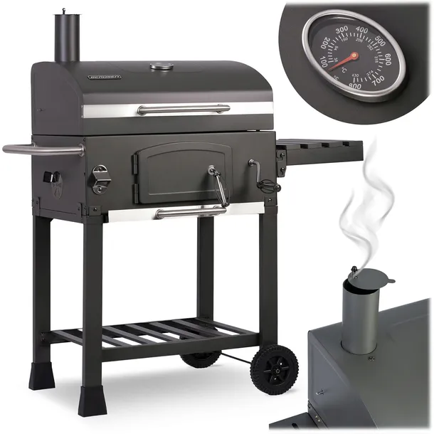 GRILL WĘGLOWY OGRODOWY KOMIN ŻELIWNY RUSZT Z POKRYWĄ POPIELNIK + TERMOMETR