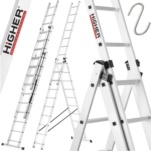 Drabina aluminiowa wielofunkcyjna 3x10 HIGHER z opcją na schody - 5 w 1