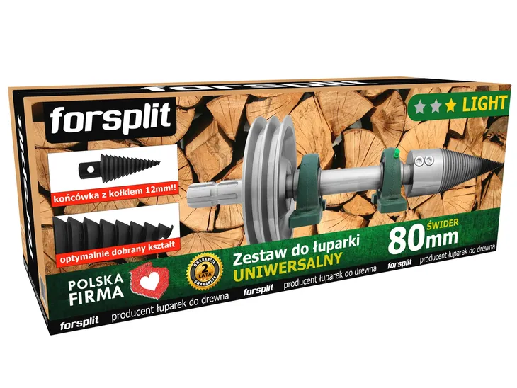 Łuparka Świdrowa WOM z Kołem 200 / Świder do Drewna 80 mm - ZESTAW ZWK2U