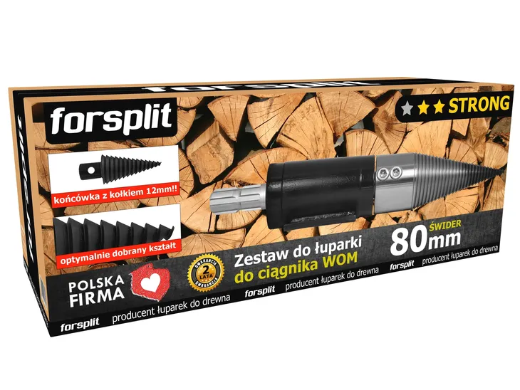 Łuparka Świdrowa do ciągnika (WOM) / Świder Do Drewna 80 mm - ZESTAW ZW2P