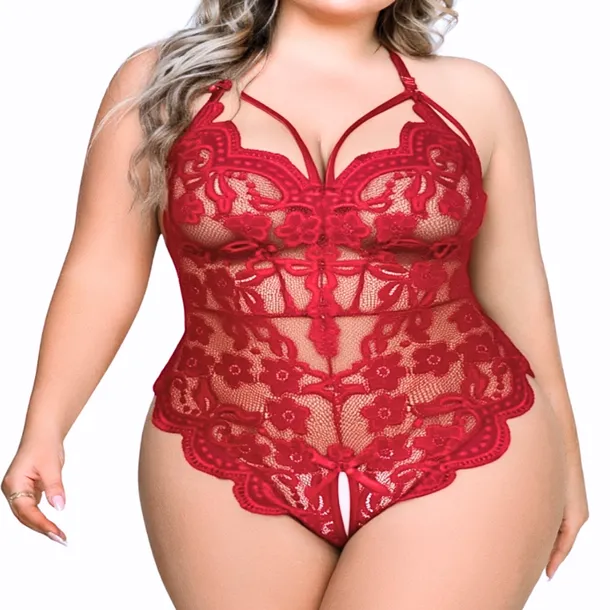 Czerwone Body Koronkowe Plus Size Seksowne Erotyczne XXL XXXL 3XL