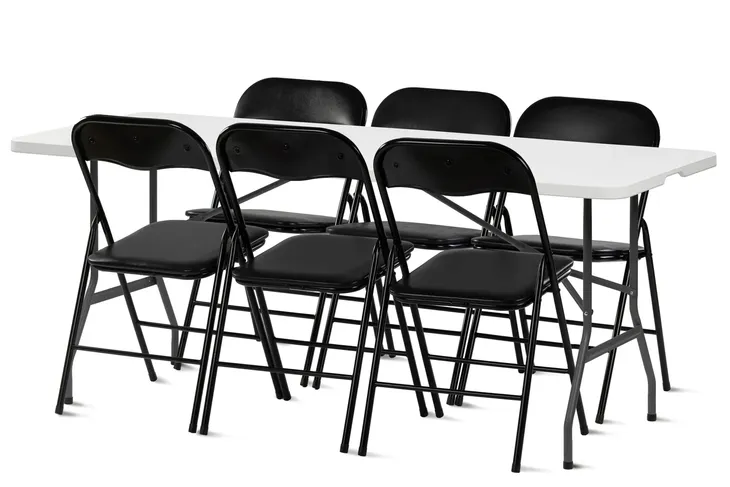Zestaw Stół Składany Cateringowy 180x70+6x Krzesło Krzesła Składane BLACK