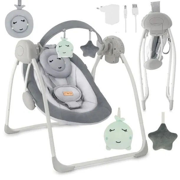 Bujaczek elektryczny MoMi LISS szary - leżaczek melodie wibracje zabawki