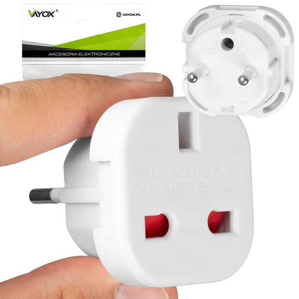 PRZEJŚCIÓWKA ANGIELSKA POLSKA PL EU UK WTYCZKA ADAPTER DO GNIAZDKA VAYOX