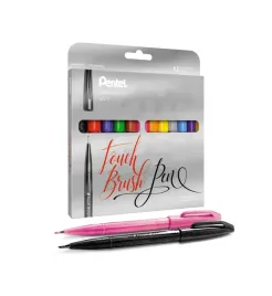pentel-pisaki-pedzelkowe-do-kaligrafii-touch-12-k