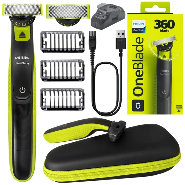GOLARKA MĘSKA PHILIPS ONEBLADE 360 QP2724 MASZYNKA DO BRODY ZAROSTU + ETUI