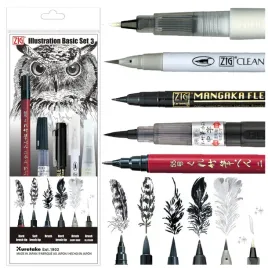 zestaw-pisakow-do-rysunku-kaligrafii-kuretake-inktober-illustration-set-5el