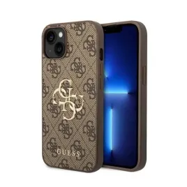 etui-do-iphone-15-guess-4g-big-metal-logo-brazowy