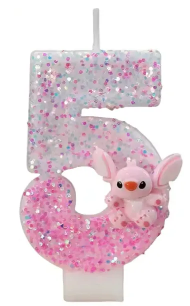 Świeczka Urodzinowa cyfra PIĘĆ 5 STICH STITCH ANDZIA ANGEL Róż IMPREZA