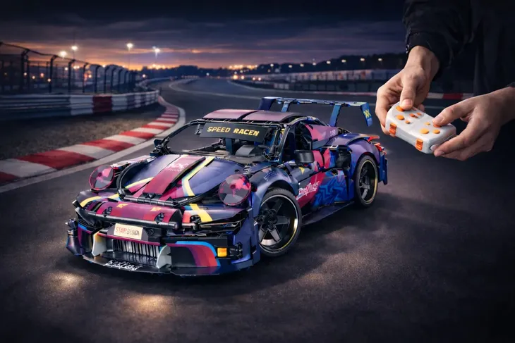 klocki konstrukcyjne zdalnie sterowane auto Porsche 911 RSR + pilot, 50 cm