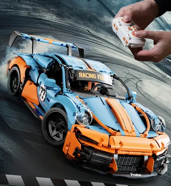 klocki konstrukcyjne zdalnie sterowane auto Porsche 911 niebieskie 50cm