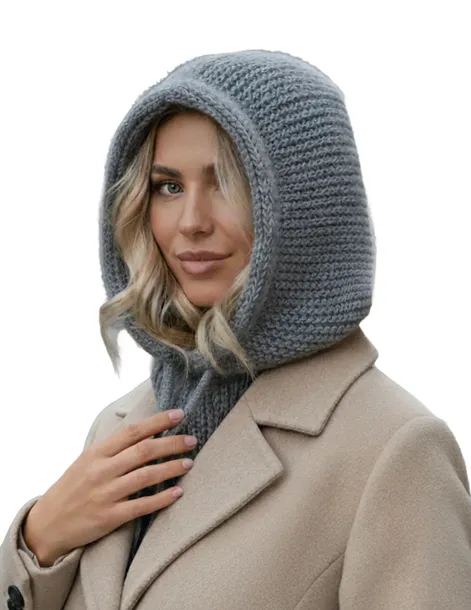 Modna balaklawa moherowa - damski kaptur zimowy balaclava j. szara