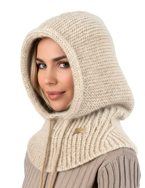 Modna balaklawa moherowa - damski kaptur zimowy balaclava j. beż