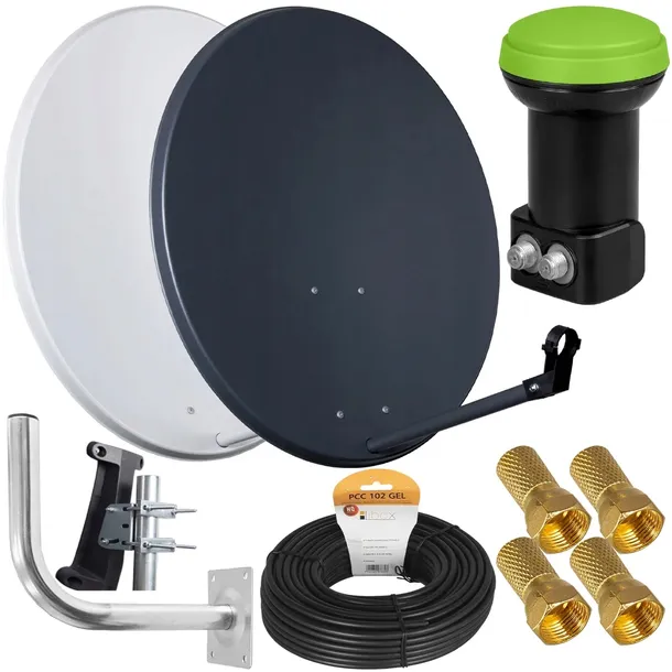 ANTENA CZASZA SATELITARNA 80 TALERZ ZESTAW KONWERTER TWIN 4K UCHWYT KABEL