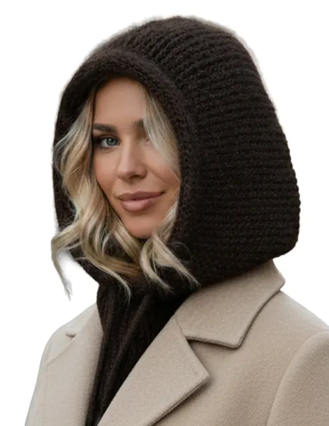 Modna balaklawa moherowa - damski kaptur zimowy balaclava c. czekoladowa