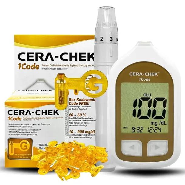 Glukometr Cera-Chek 1code Plus Testy Paskowe 50szt do monitorowania glukozy