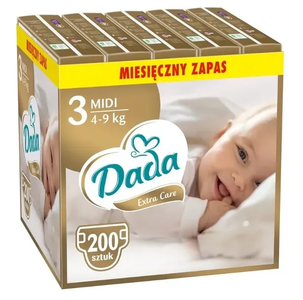 PIELUSZKI DADA PAMPERSY EXTRA CARE 3 MIDI 4x50= 200 szt NEW !!!!!!!!!!!