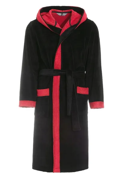 Szlafrok kąpielowy męski  ( płaszcz kąpielowy ) RE-855 Czarny-czerwony - XL