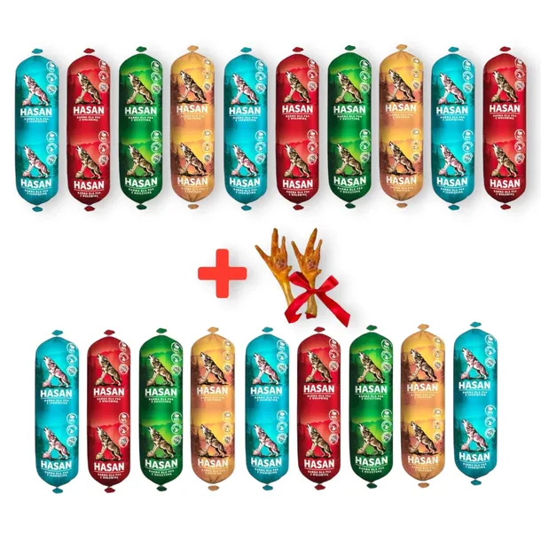 19x1kg Karma dla psa baton PREMIUM HASAN 90% mięsa batony + GRATIS