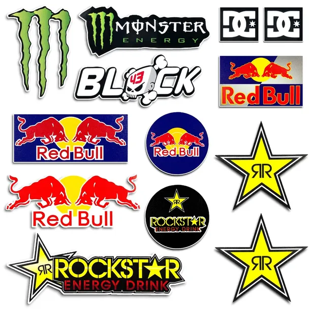 PLANSZA ZESTAW PAKIET NAKLEJEK - MONSTER ENERGY RED BULL ROCKSTAR - 13 szt.