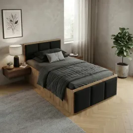 lozko-90x200-dab-kraft-zloty-pojemnik-panele-tapicerowane-czarne
