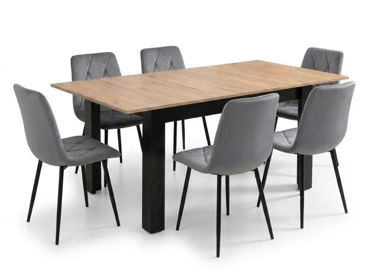 Stół Rozkładany Craft 120/160x80 + 6 Krzeseł Tapicerowanych Szarych