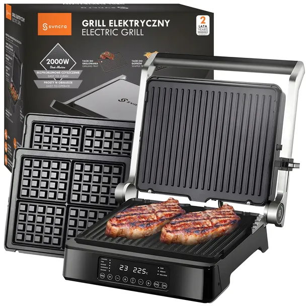 Grill Gofrownica Opiekacz Elektryczny Toster Panini Programator Duży 2000W