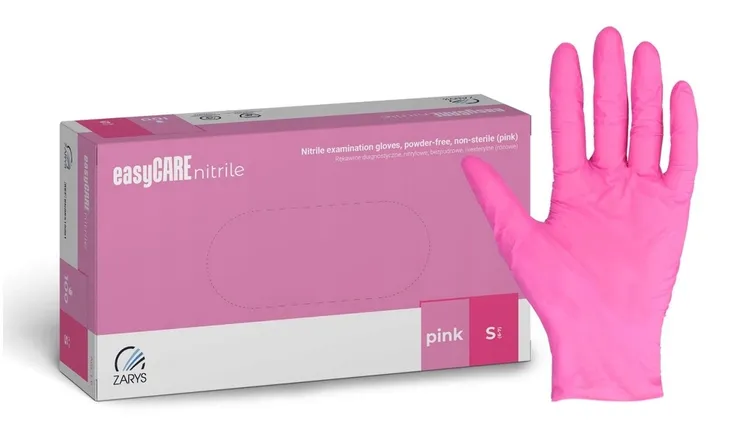 Rękawice nitrylowe EasyCARE PINK różowe bezpudrowe S 100 szt.