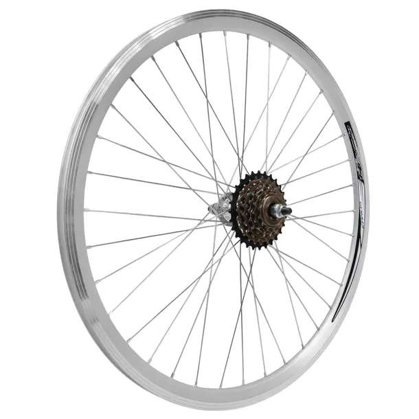 KOŁO ROWEROWE 26 CALI TYŁ TYLNE WOLNOBIEG 7 RZĘDOWY V-BRAKE SREBRNE