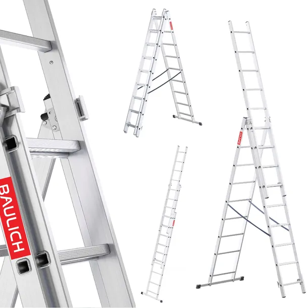 Drabina aluminiowa 3x9 wielofunkcyjna uniwersalna 150 kg BAULICH hak GRATIS