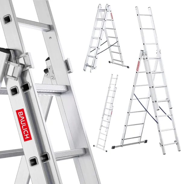 Drabina aluminiowa 3x7 wielofunkcyjna uniwersalna 150 kg BAULICH hak GRATIS