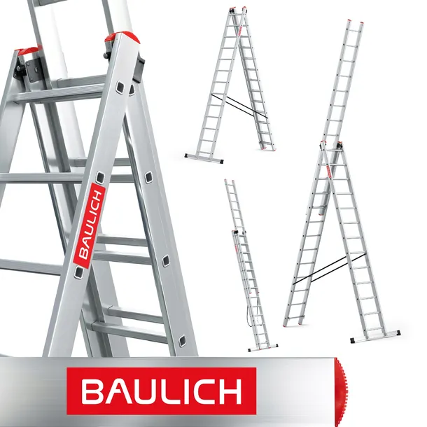 Drabina aluminiowa 3x13 wielofunkcyjna PROFESJONALNA BAULICH hak GRATIS