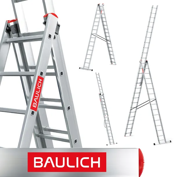 Drabina aluminiowa 3x16 wielofunkcyjna PROFESJONALNA BAULICH hak GRATIS