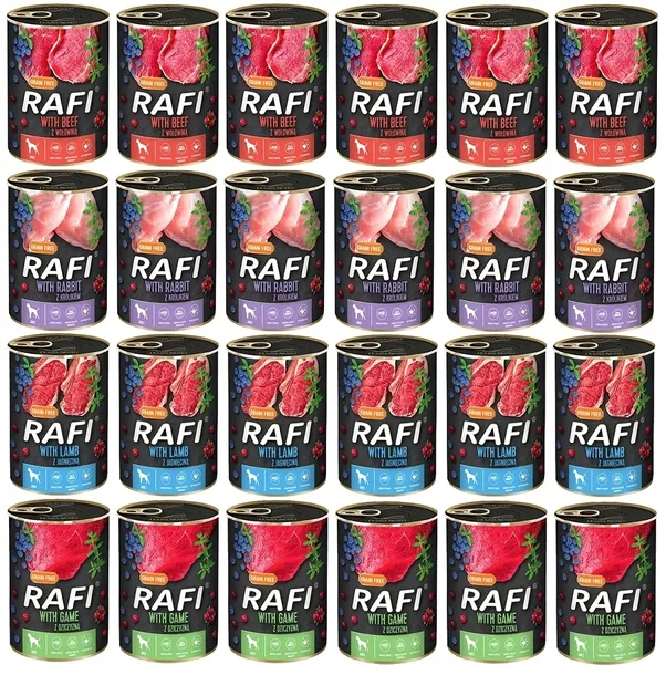 RAFI MIX 8 SMAKÓW MOKRA KARMA DLA PSA 24X400G BEZZBOŻOWA PUSZKA W PUSZCE