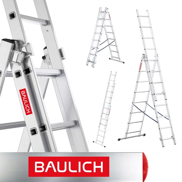 Drabina aluminiowa 3x8 wielofunkcyjna uniwersalna 150kg BAULICH hak GRATIS